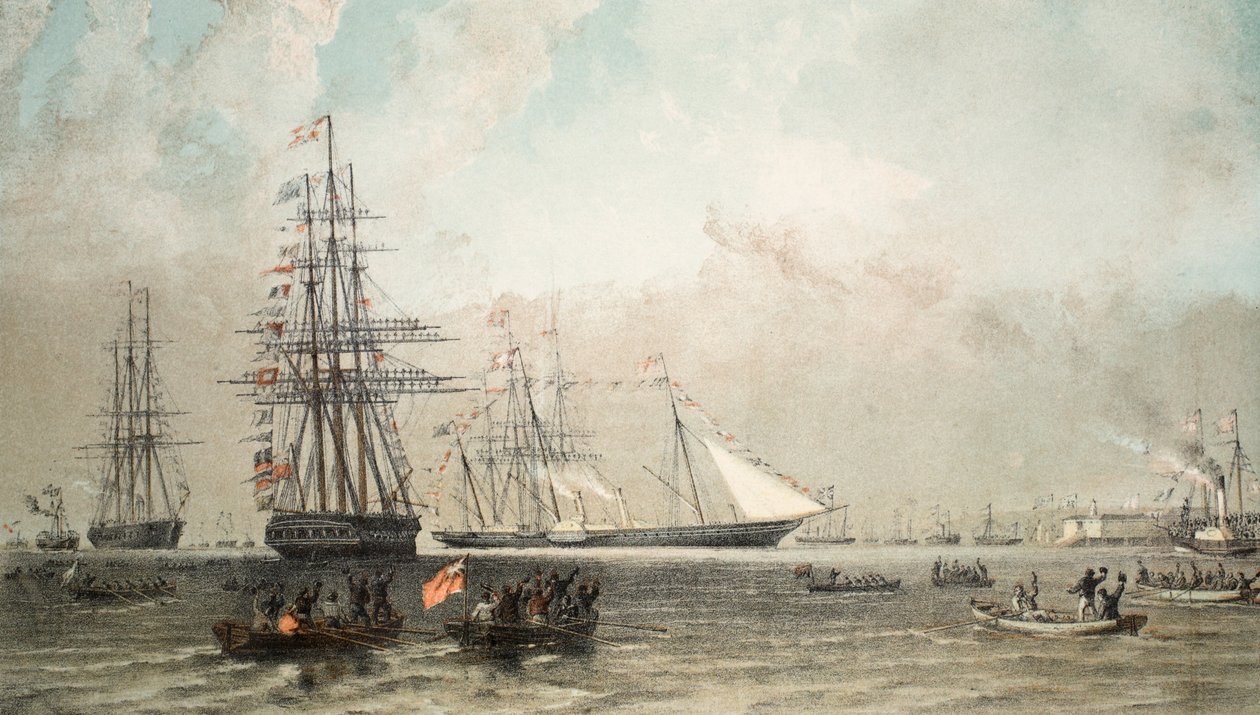 Die Ankunft der königlichen Yacht vor Gravesend, 7. März 1863, aus Ein Gedenkbuch zur Hochzeit von Edward VII. und Alexandra von Dänemark, veröffentlicht 1864 von English School