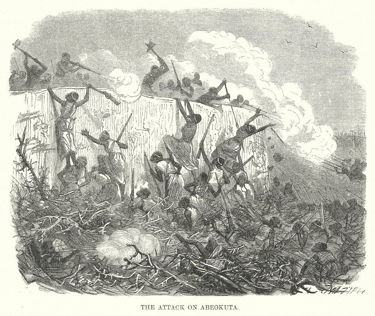 Der Angriff auf Abeokuta (Gravur) von English School