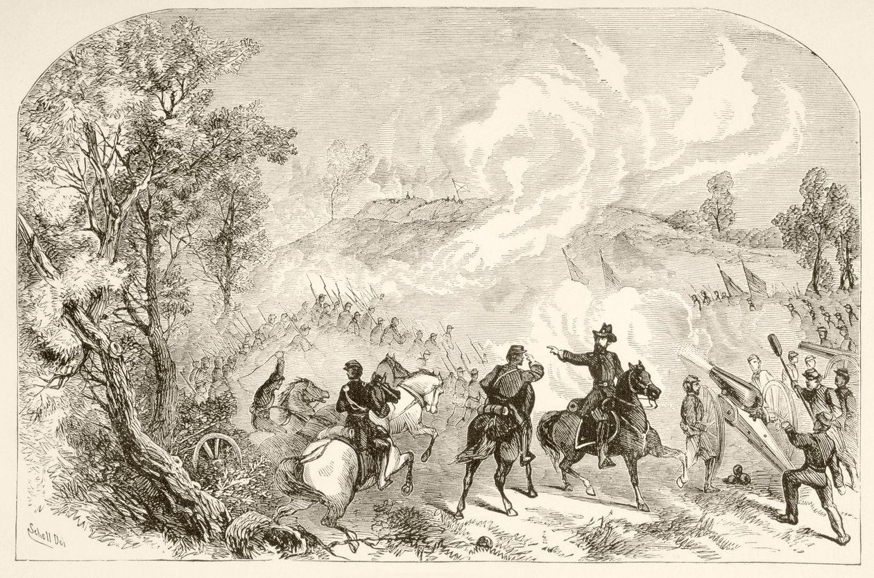 Die Schlacht von Gettysburg (Lithographie) von English School