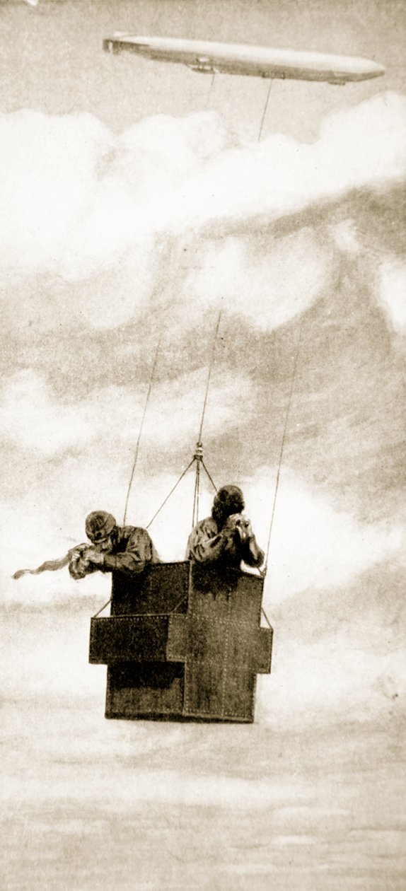 Der kugelsichere Käfig des Zeppelin-Bombenwerfers, 1914-19 von English School