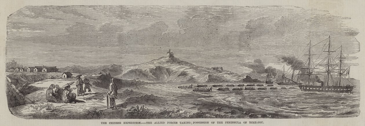 Die chinesische Expedition, die alliierten Streitkräfte nehmen die Halbinsel Tche-Fou in Besitz von English School