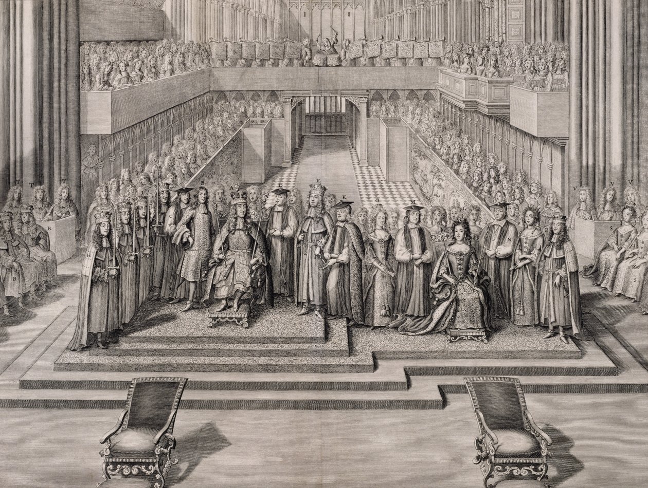 Die Krönung von König James II (1633-1701) und seiner zweiten Frau Maria von Modena (1658-1718), 1685 von English School