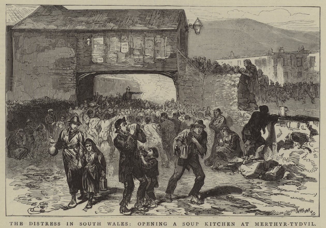 Die Notlage in Südwales, Eröffnung einer Suppenküche in Merthyr-Tydvil von English School