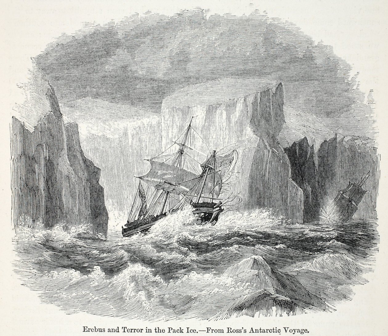 Die Erebus und die Terror unter Eisbergen von English School
