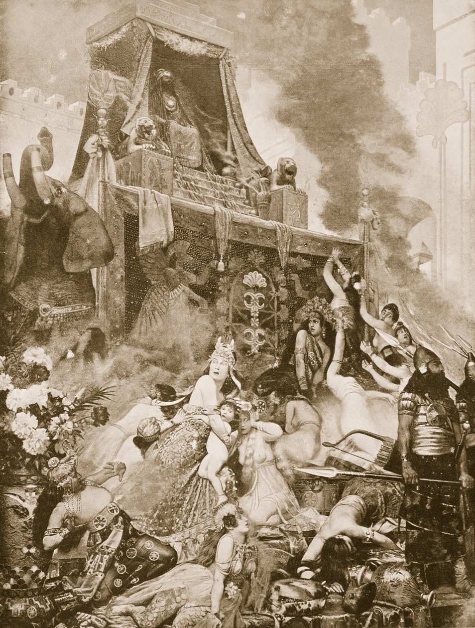 Der Fall von Ninive, Illustration aus Hutchinsons Geschichte der Nationen, ca. 1910-15 von English School