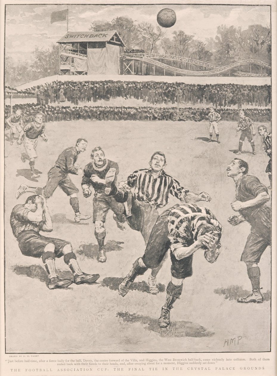 Der Fußballverbandspokal - Das Endspiel auf dem Gelände des Crystal Palace, 1895 von English School