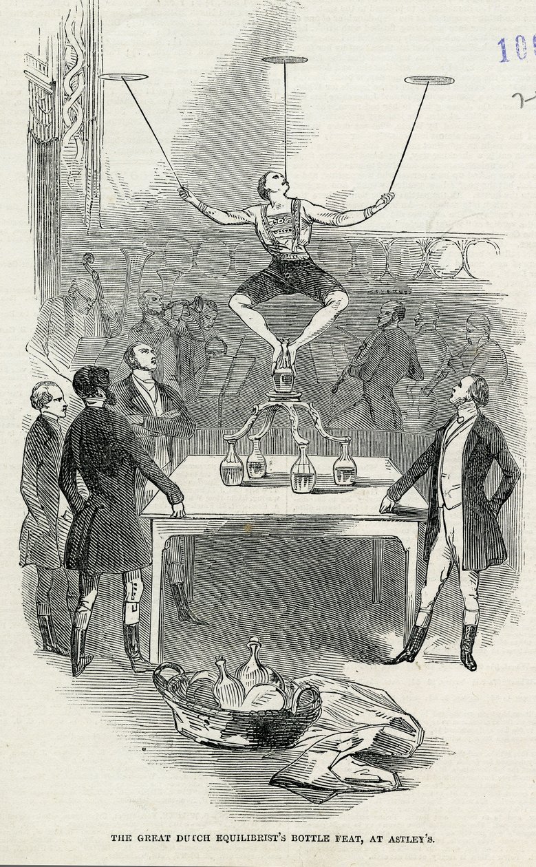 Die großen niederländischen Equilibristen Flaschenkunststück im Astleys, Illustration aus der Illustrated London News, 1846 von English School