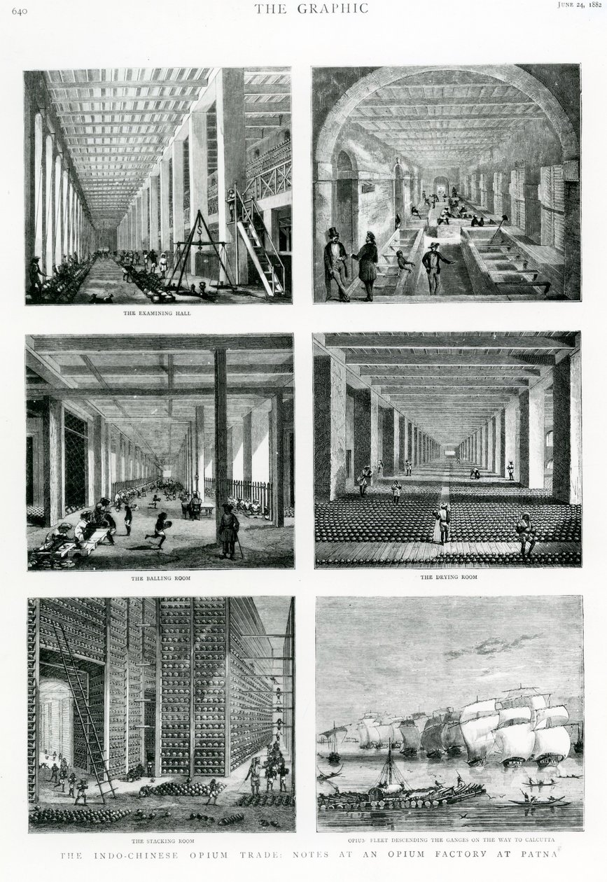 Der indochinesische Opiumhandel: Notizen in einer Opiumfabrik in Patna, aus The Graphic, 1882 von English School