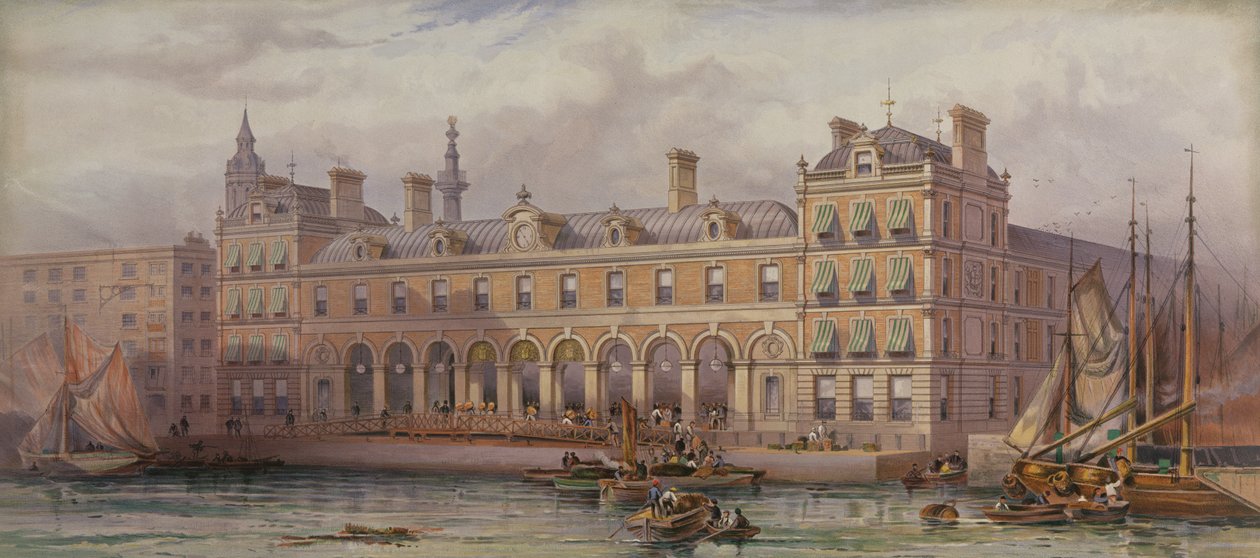 Der Londoner Fischmarkt in Billingsgate, 20. Juli 1877 von English School