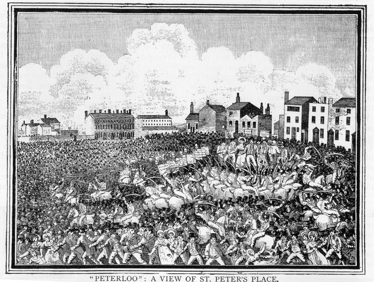 Das Peterloo-Massaker, eine Ansicht von St. Peters Place von English School