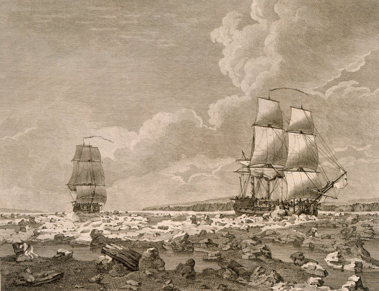 Das Rennpferd und der Kadaver, die sich durch das Eis zwängen, 10. August 1773, aus A Voyage Towards the North Pole Undertaken by His Majesty