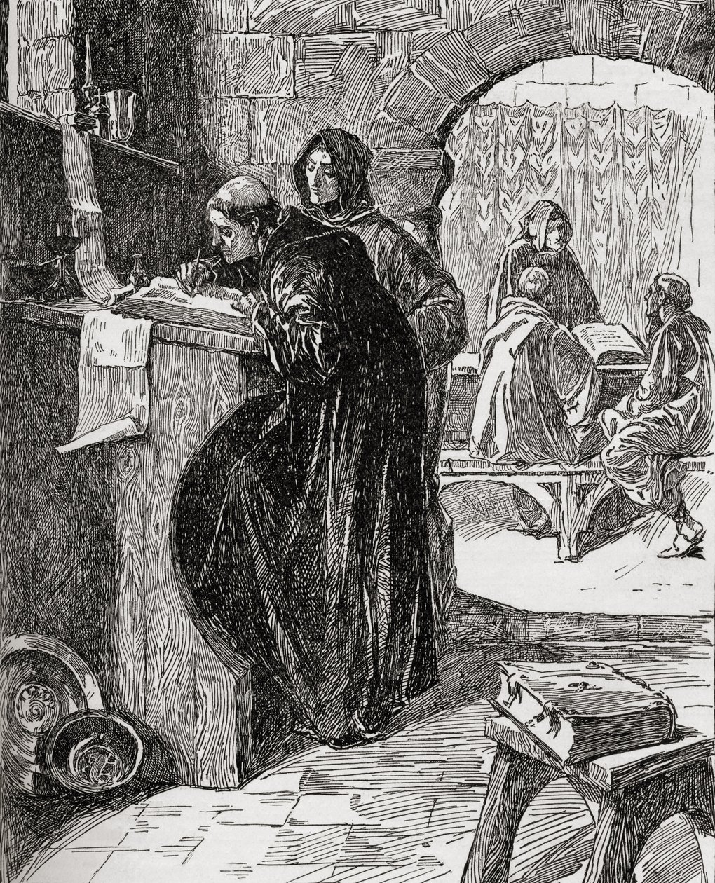 Das Skriptorium eines Klosters, aus dem Buch The Church of England: A History for the People, veröffentlicht ca. 1910 von English School