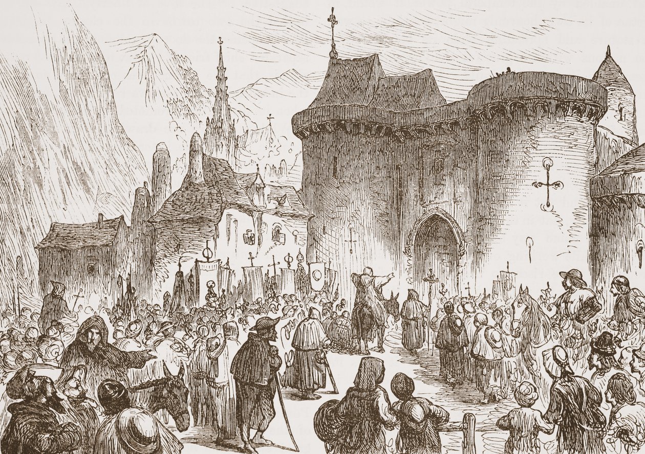 Die falschen Pilger am Tor von Genf, Illustration aus Die Geschichte des Protestantismus von James Aitken Wylie, veröffentlicht 1878 von English School