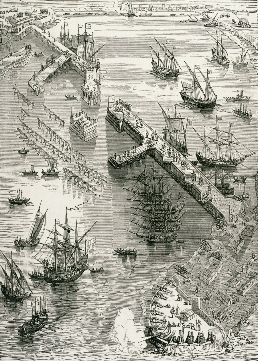 Die Belagerung von Rochelle, aus Die Geschichte Frankreichs, von Emile de Bonnechose, veröffentlicht von Ward, Lock und Co, London von English School