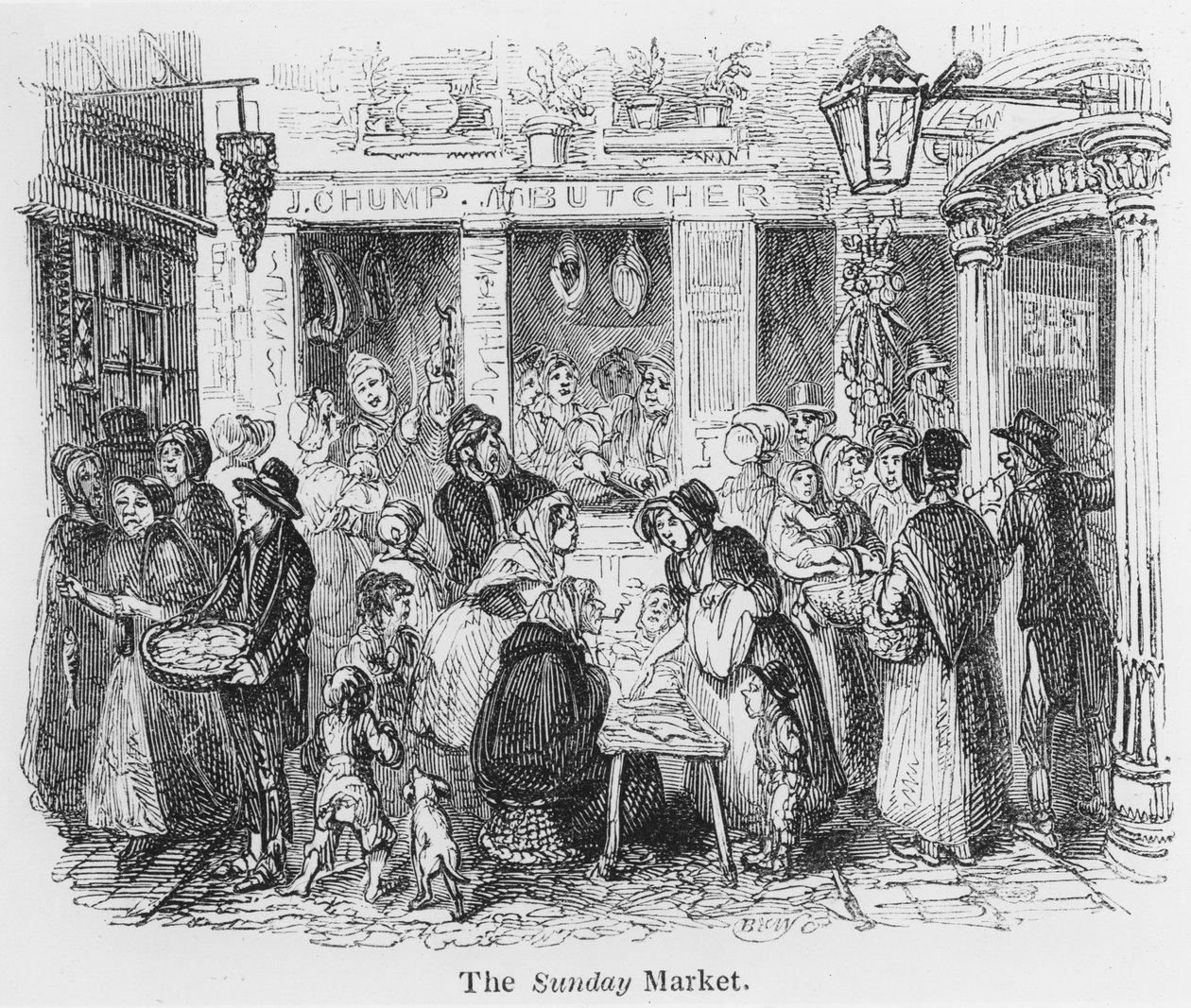 Der Sonntagsmarkt, London (Gravur) von English School