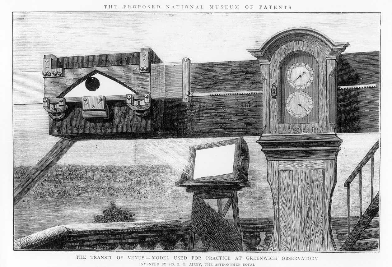 Der Venusdurchgang, das Modell, das zur Übung am Greenwich-Observatorium verwendet wurde von English School