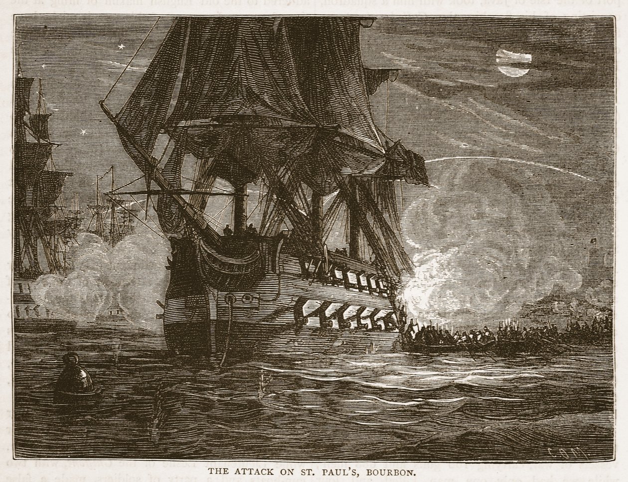 Der Angriff auf St. Pauls, Bourbon, Illustration aus Cassells Illustrierter Geschichte Indiens von James Grant, veröffentlicht 1879 von English School