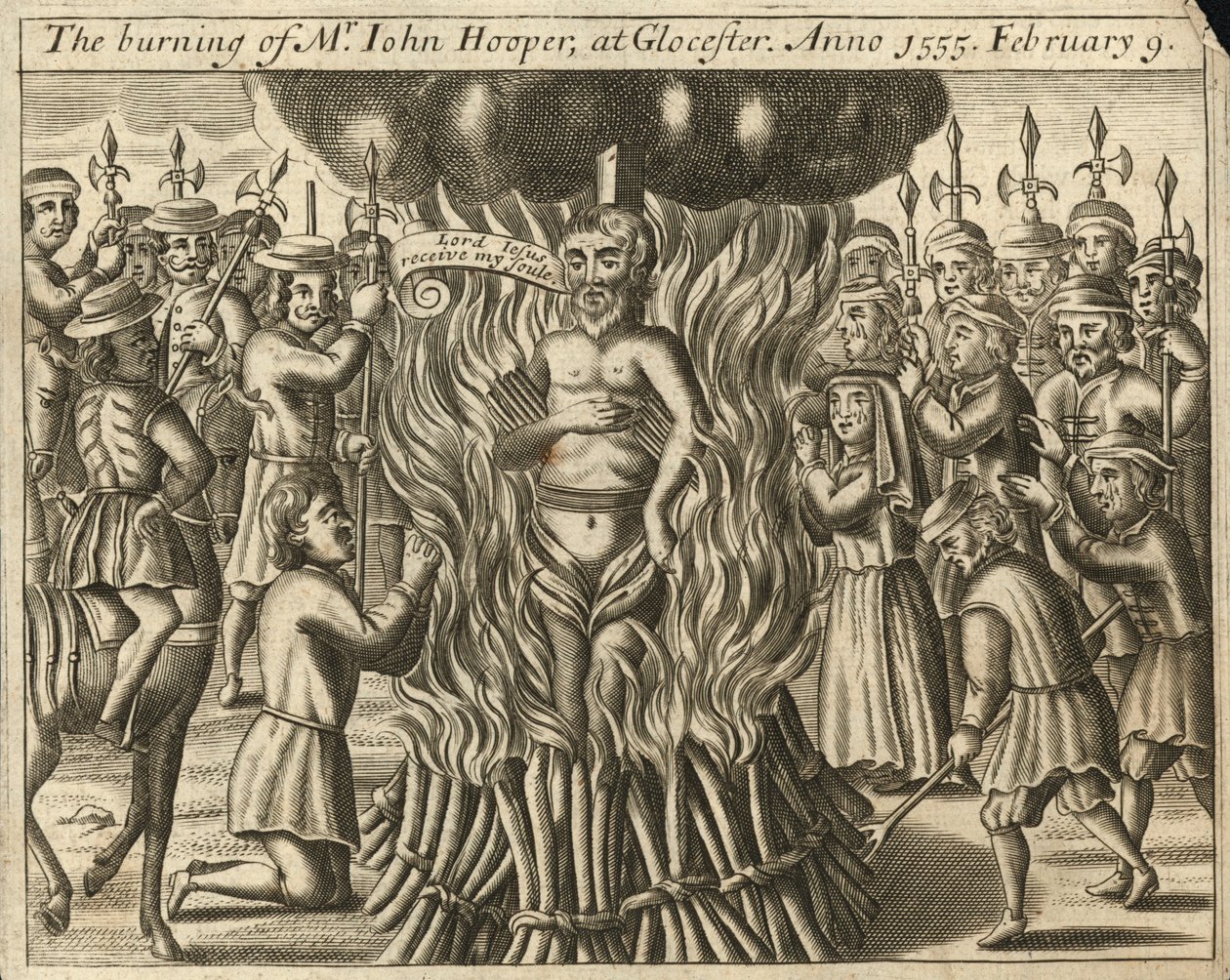 Das Verbrennen von Mr. John Hooper in Glaucester, 9. Februar 1555 von English School