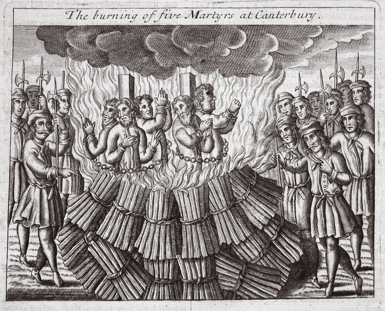 Die Verbrennung von fünf Märtyrern in Canterbury, Illustration aus 