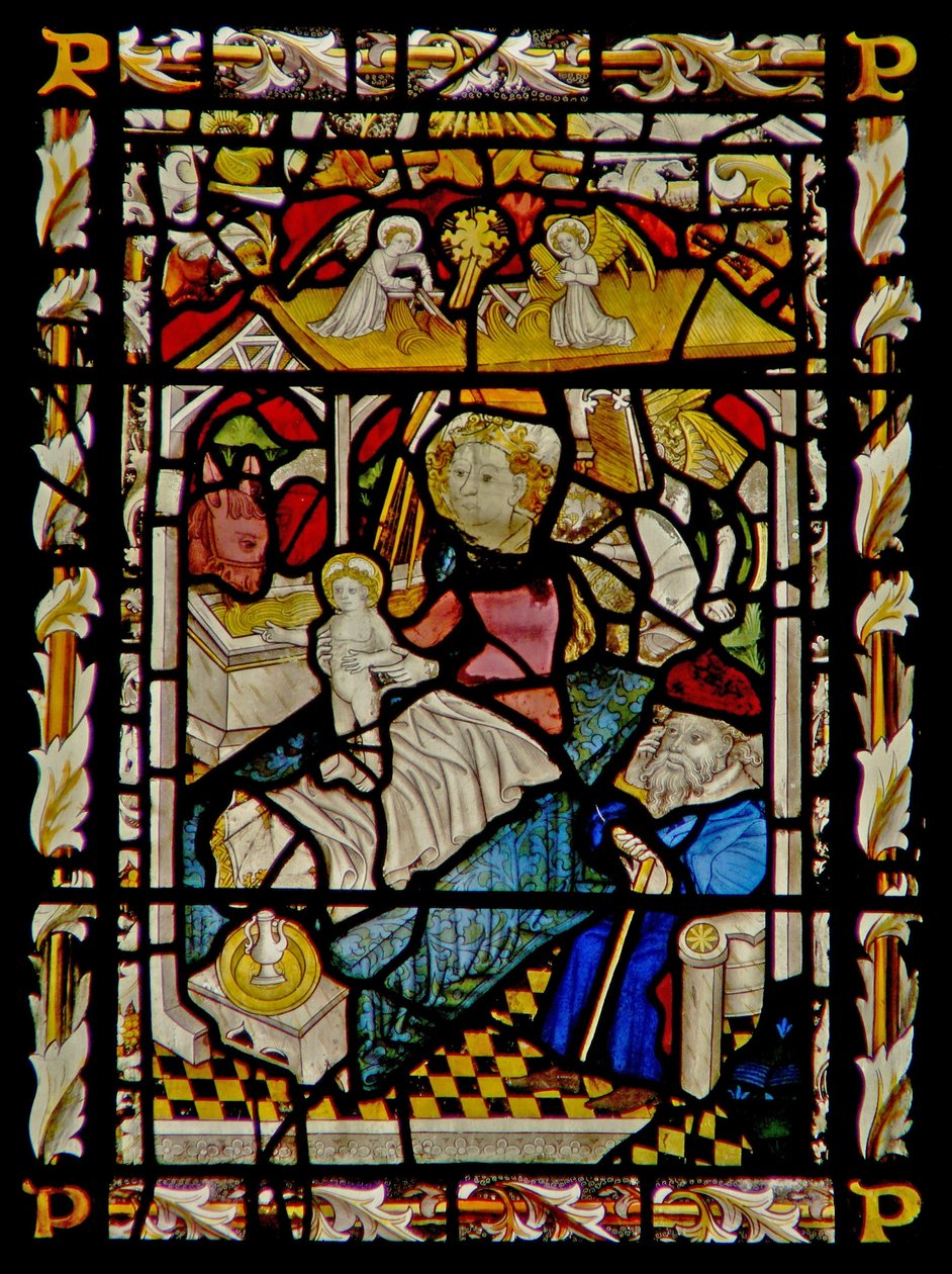 Das Ostfenster, das die Geburt Christi darstellt von English School