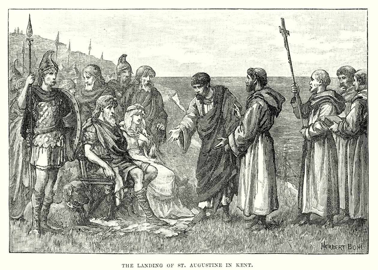 Die Landung des heiligen Augustinus in Kent (Gravur) von English School