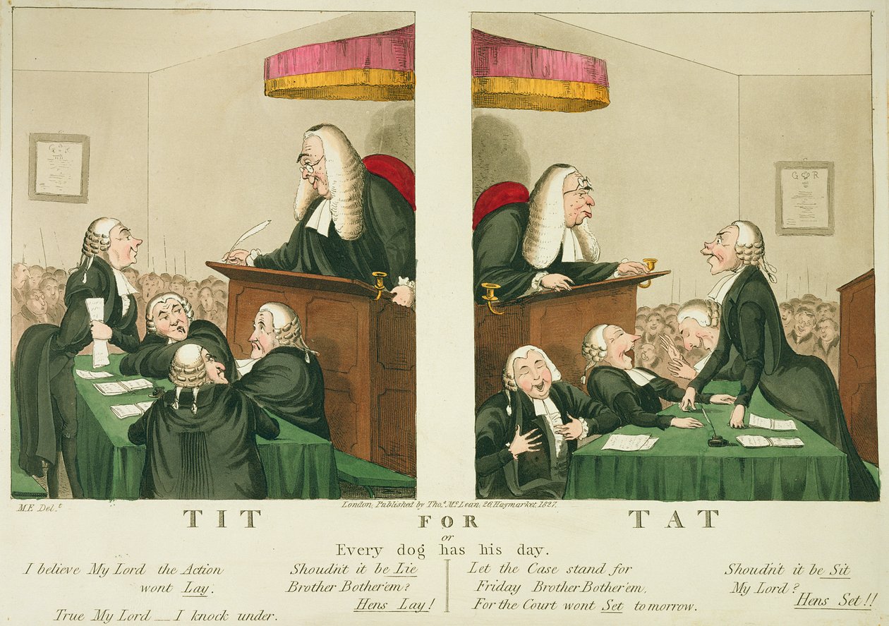 Wie du mir, so ich dir, oder Jeder Hund hat seinen Tag, veröffentlicht von Thomas McLean, London, 1827 von English School