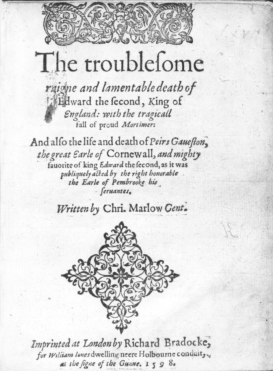 Titelseite für Edward II von Christopher Marlowe, veröffentlicht 1598 von English School