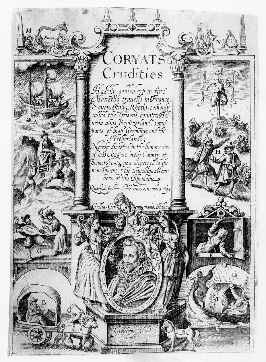Titelseite von Coryats Crudities, veröffentlicht 1611 von English School