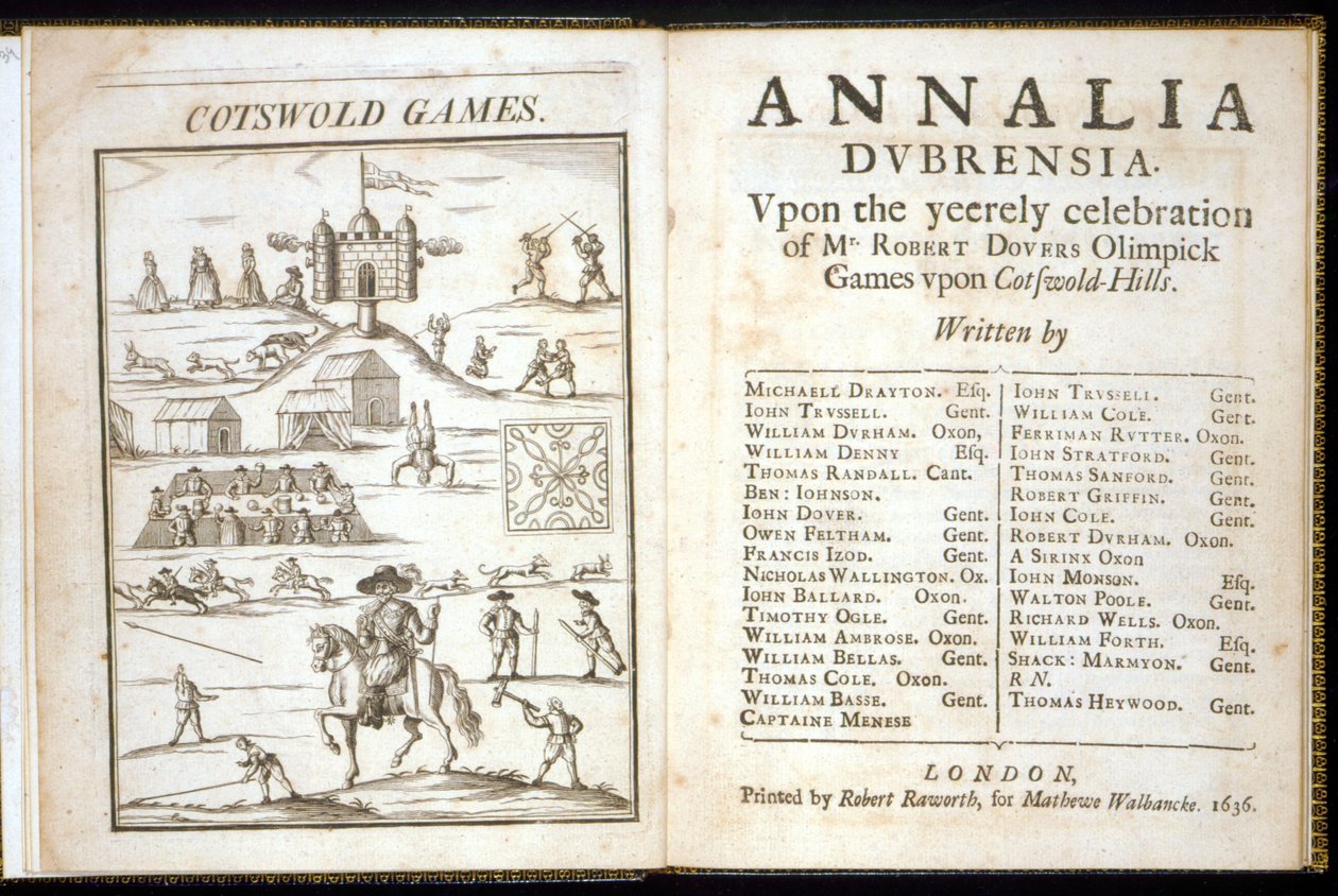 Titelseite für Annalia Dubrensia: Upon the Yeerely celebration of Mr. Robert Dovers Olimpick Games upon Cotswold Hills, 1636 von English School