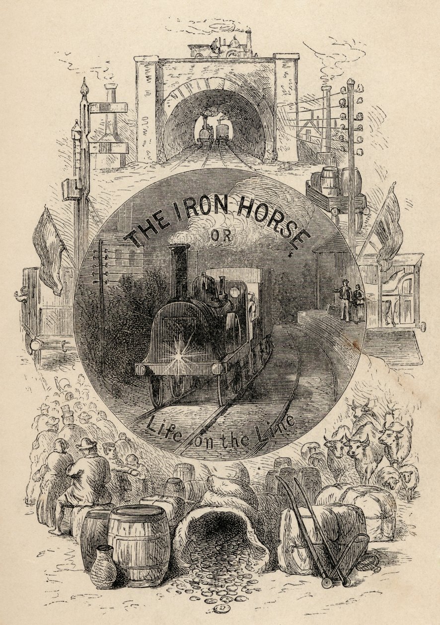 Titelseite von The Iron Horse or Life on the Line von R.M. Ballantyne, veröffentlicht 1884 von English School