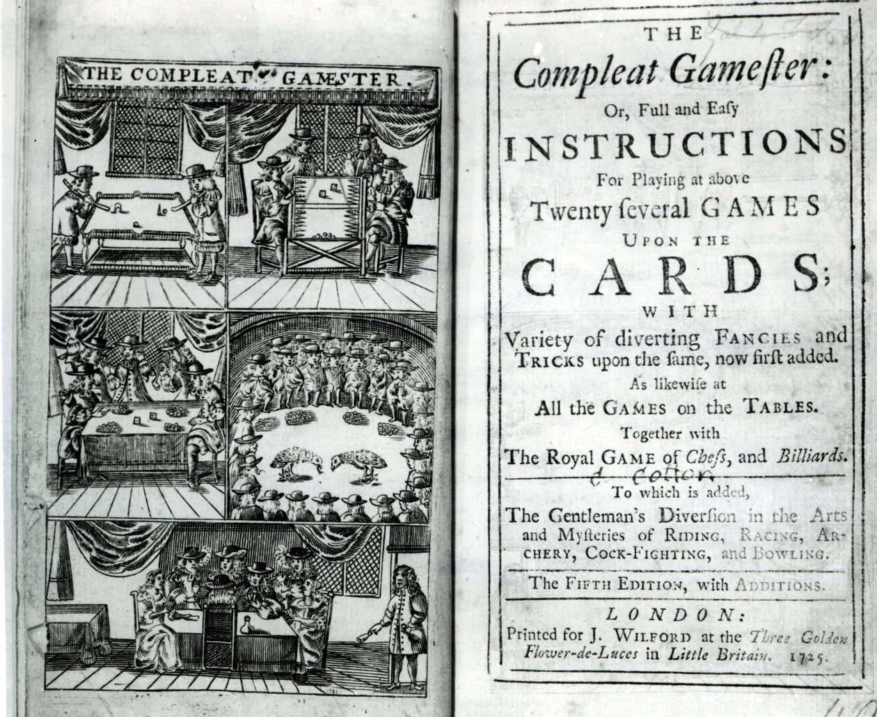 Titelseite der fünften Ausgabe von The Compleat Gamester, zugeschrieben Charles Cotton, veröffentlicht 1725 von English School