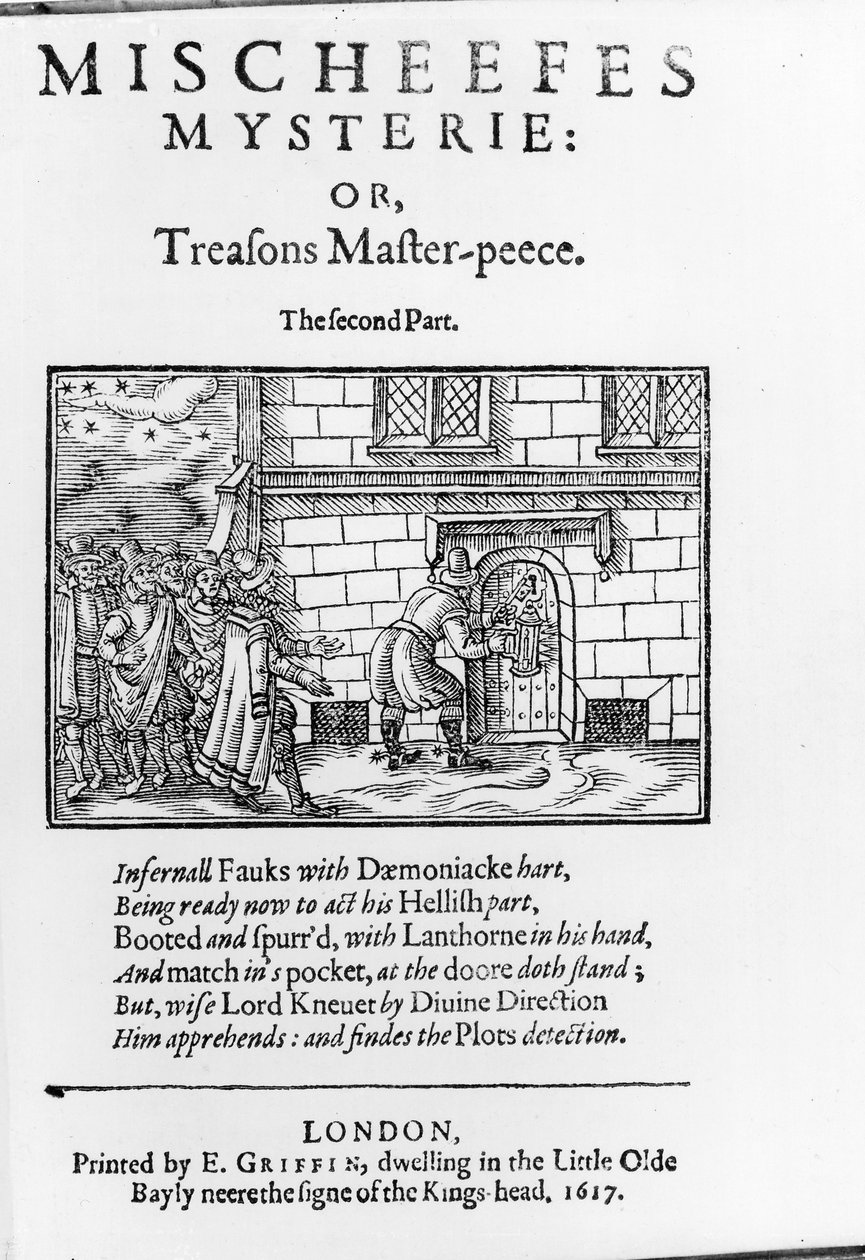 Titelseite zu Mischeefes Mysterie oder Treasons Master-peece - Der zweite Teil von John Vicars, 1617 von English School