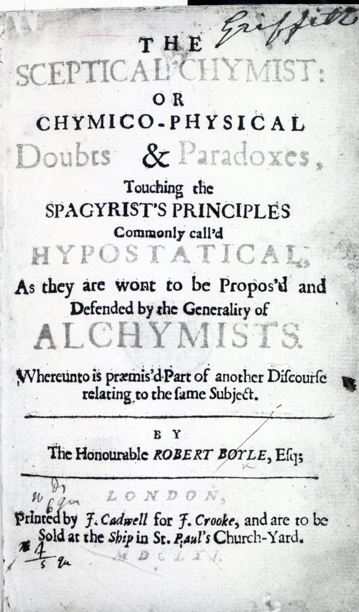 Titelseite zu The Sceptical Chymist von Robert Boyle, 1661 von English School