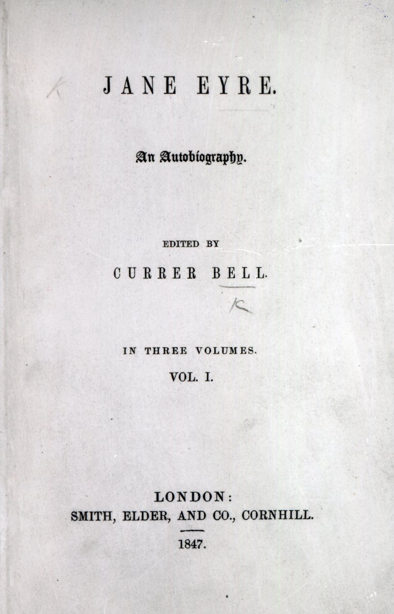 Titelseite der Erstausgabe von Jane Eyre von Charlotte Brontë, 1847 von English School