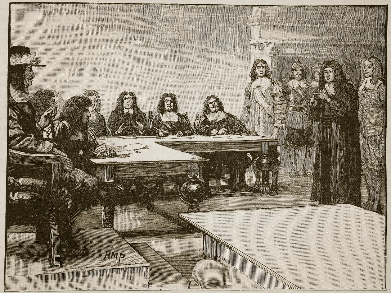 Titus Oates vor dem Geheimen Rat, Illustration aus Cassells Illustrierter Geschichte Englands von English School