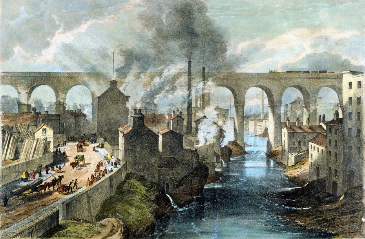 Zug überquert Stockport Viadukt auf der London & North Western Railway, ca. 1845 von English School