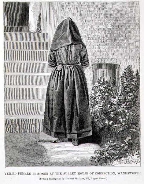 Verschleierte weibliche Gefangene im Surrey House of Correction, Wandsworth, aus 