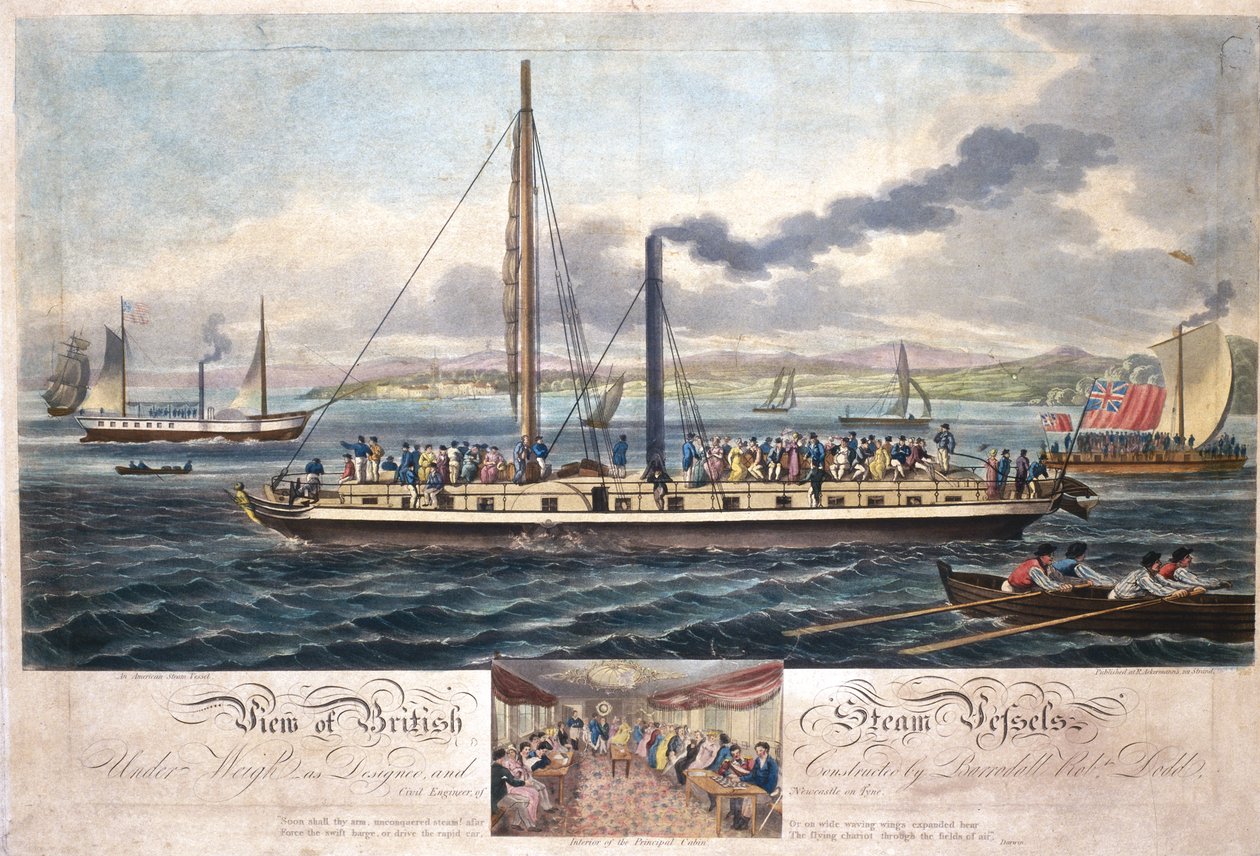 Ansicht britischer Dampfschiffe, veröffentlicht von R. Ackermann, 1820-51 von English School