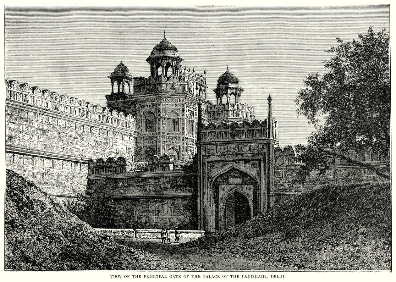 Ansicht des Haupttors des Palastes der Padischahs, Delhi von English School
