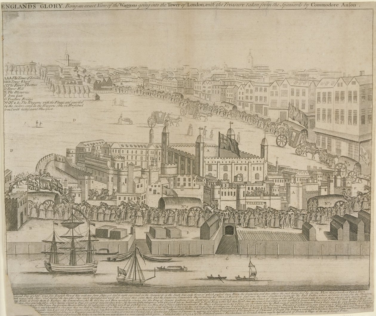Wagen voller Schätze werden in den Tower of London gebracht, 1744 von English School