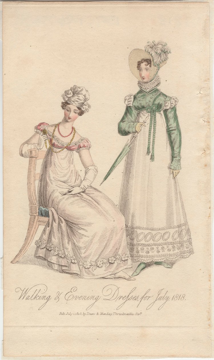 Spazier- und Abendkleider für Juli 1818, 1818 von English School