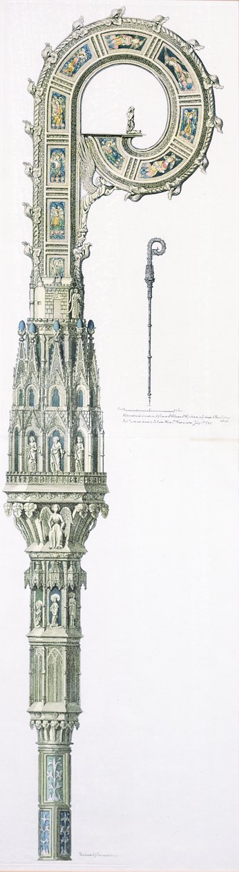 Der Krummstab von William of Wykeham, veröffentlicht von Jonathan Carter, 1. Juli 1785 (handkolorierter Stich) von English School