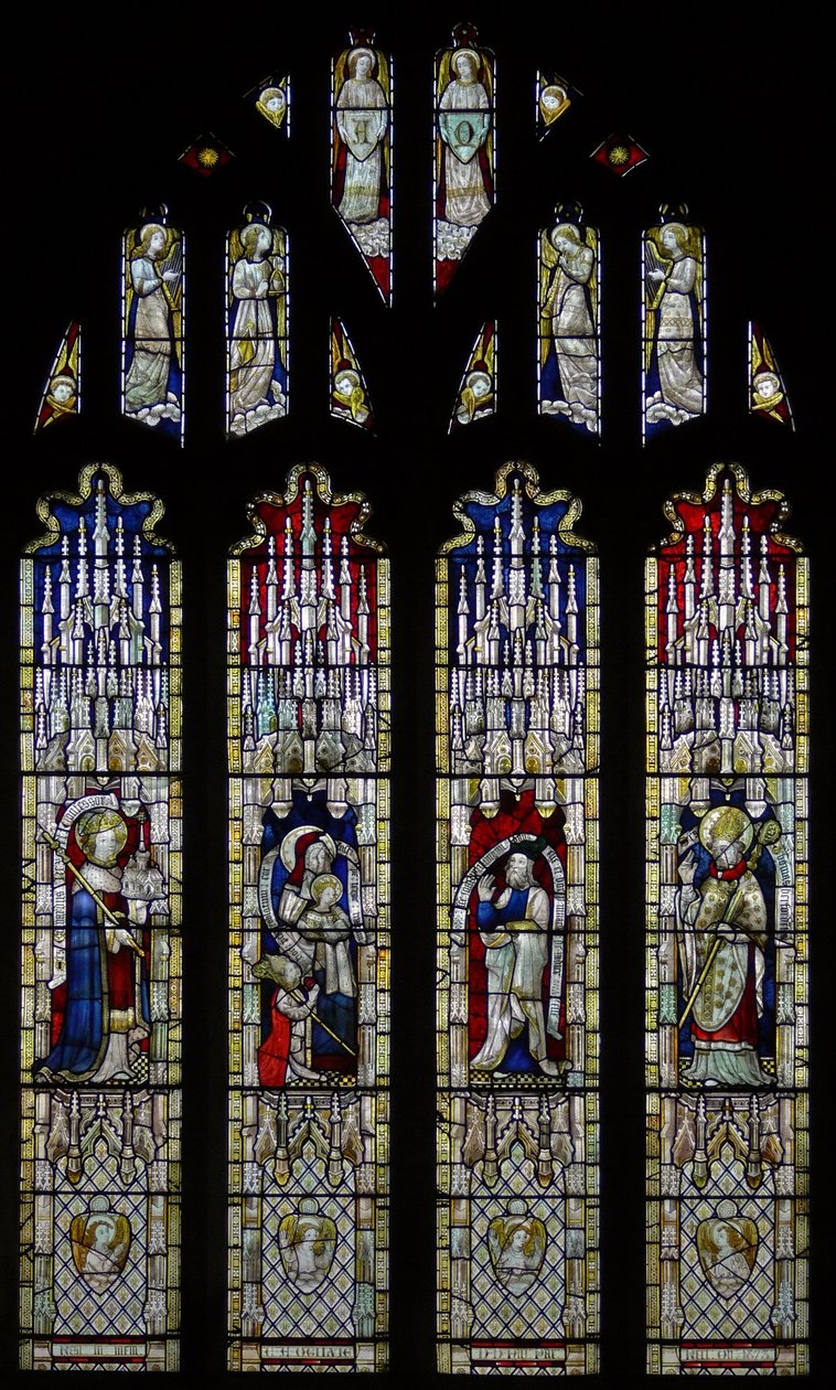 Fenster Ew, Darstellung des Ostfensters: Glas ursprünglich aus der Kirche in Stretton Sugwas von English School
