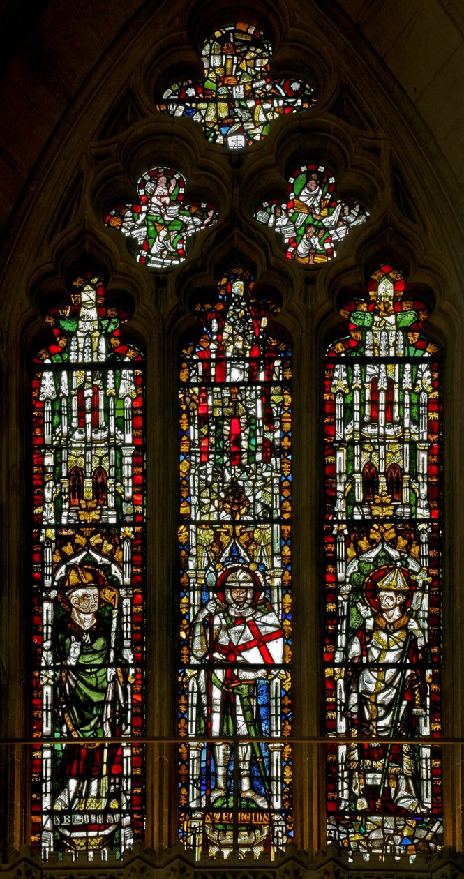 Fenster N2 mit St. Blasius, St. Georg und einem Papst (Leo?) von English School