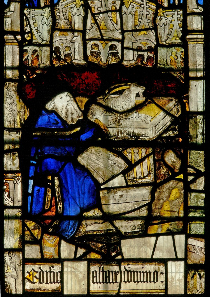 Fenster S3 mit der Geschichte von Noahs Arche: Noahs Opfer von English School