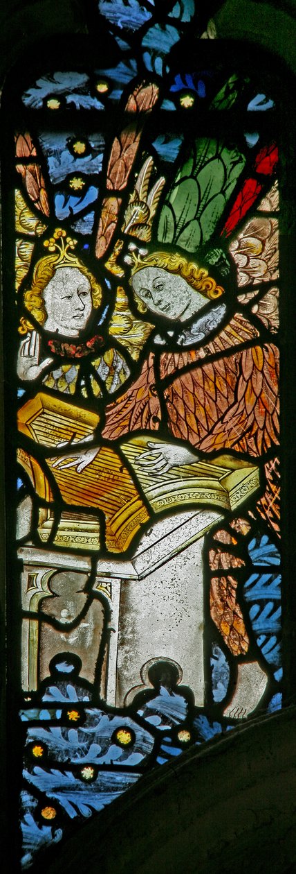 Fenster s1 mit musizierenden Engeln mit einem Psalter von English School