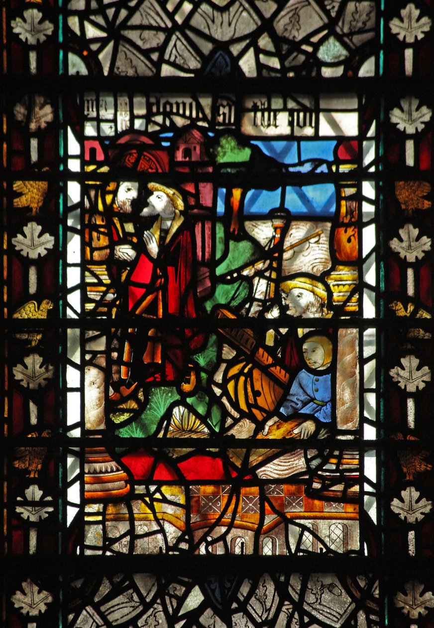 Fenster w58 mit einer Szene aus der Geschichte des hl. Thomas Becket - eine Ausschiffungsszene von English School