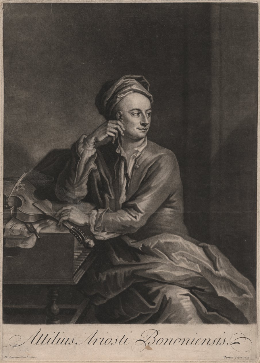 Attilus Ariosti Bononiensis, graviert von John Simon (1675-1751), 1719 von Enoch Seeman