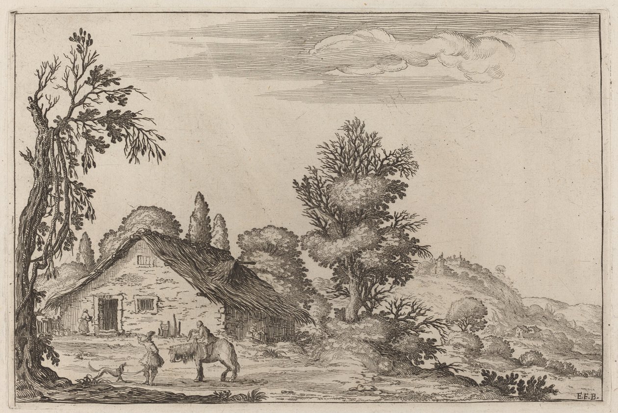 Landschaft mit einem Reisenden vor einem Cottage von Ercole Bazicaluva