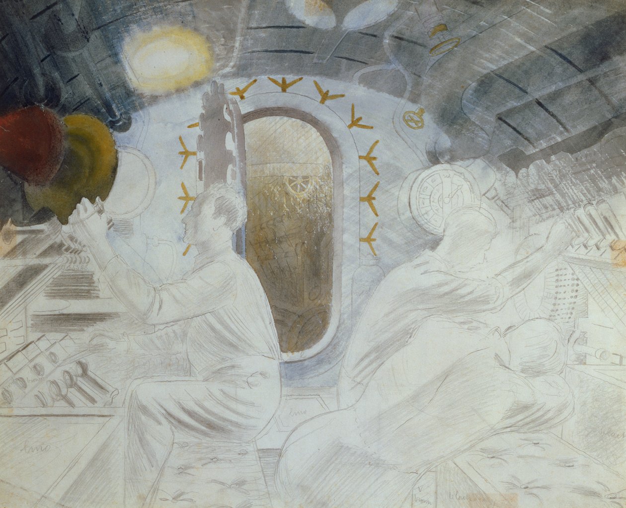 Bedienung der Steuerung unter Wasser, ca. 1940 von Eric Ravilious